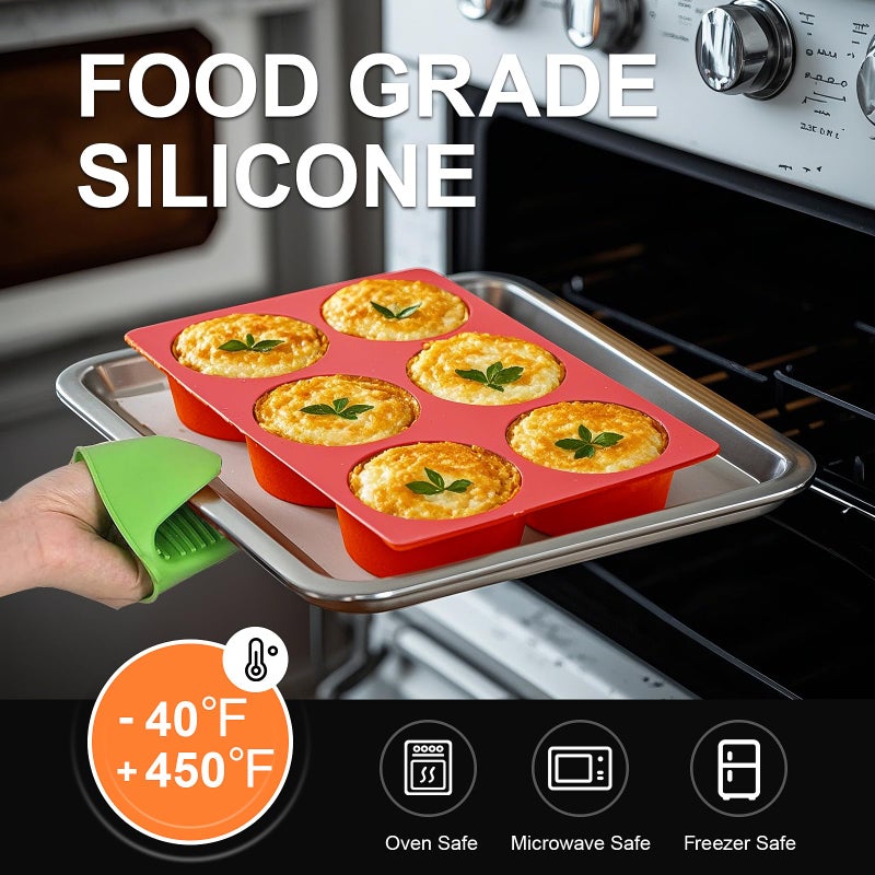 Dootafy Silicone Egg Bite Molds, 2 Pack Silicone Egg Molds Frittata Pan, Deep 3 Inch Dash Egg Cups Sous Vide Egg Mold Round Rolls Molds for Egg Breakfast Sandwiches Omelets Dinner Rolls Baking - Red - Image 4